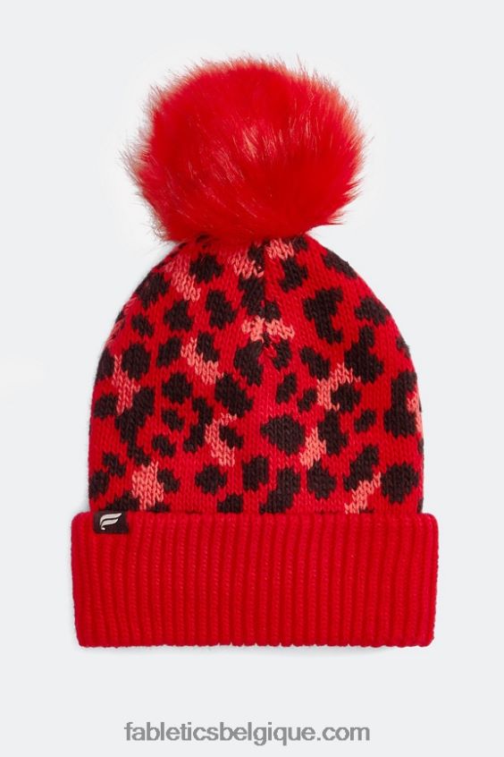 bonnet à pompon en maille torsadée femmes Fabletics 404P0T3021 léopard cerise électrique/cerise électrique