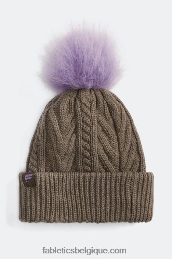 bonnet à pompon en maille torsadée femmes Fabletics 404P0T3023 écorce de saule/ultraviolet