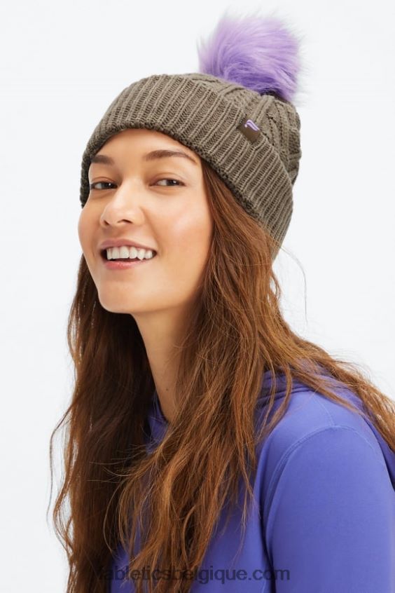 bonnet à pompon en maille torsadée femmes Fabletics 404P0T3023 écorce de saule/ultraviolet