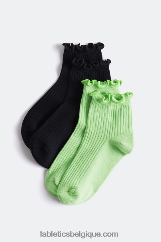 Lot de 2 paires de chaussettes Cloud Seamless Lettuce Edge 4'' femmes Fabletics 404P0T2985 wasabi/noir