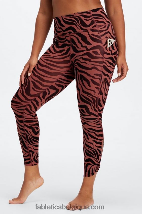 Oasis Pureluxe Legging taille haute torsadé 7/8 femmes Fabletics 404P0T1138 trait de zèbre en acajou