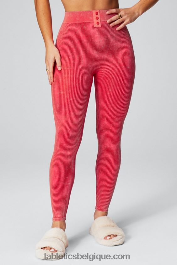 legging 7/8 en maille torsadée femmes Fabletics 404P0T1030 rouge fraise lavé