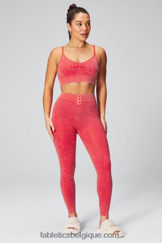 legging 7/8 en maille torsadée femmes Fabletics 404P0T1030 rouge fraise lavé