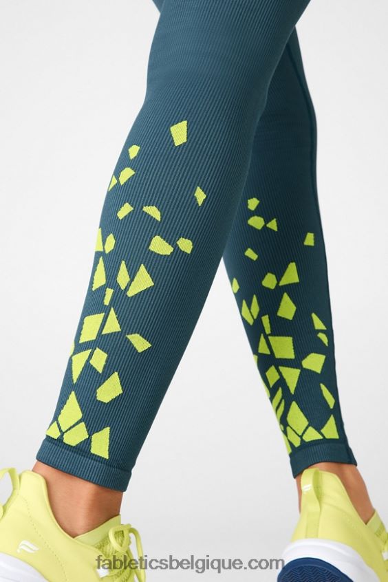 legging côtelé taille haute sans coutures femmes Fabletics 404P0T1298 bleu céleste ton sur ton/pomme aigre