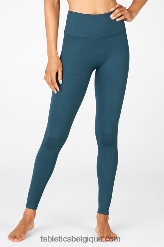 legging côtelé taille haute sans coutures femmes Fabletics 404P0T1299 nova bleue/cloche bleue