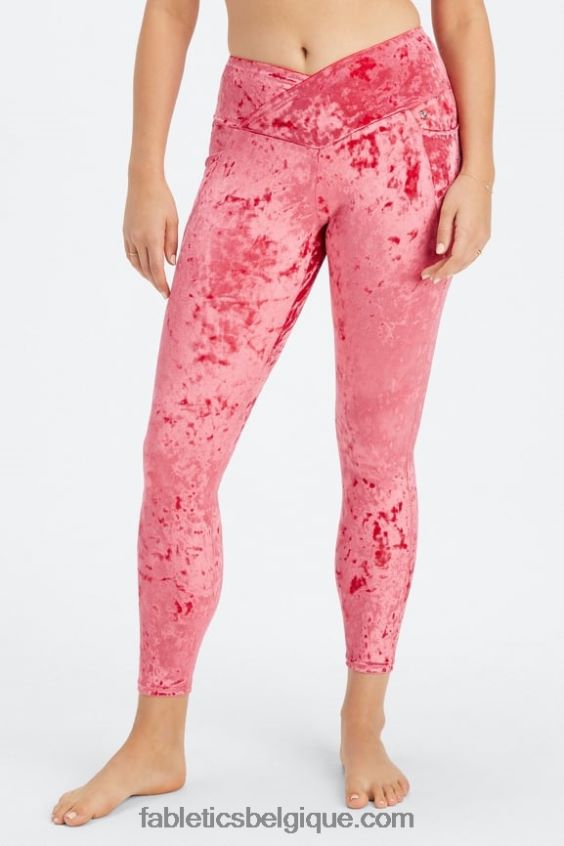 legging croisé en velours frappé femmes Fabletics 404P0T1073 rouge fraise