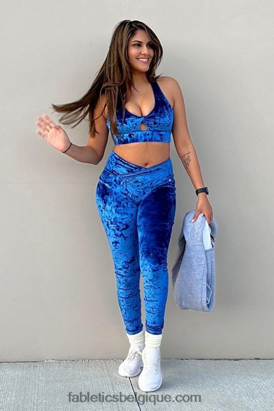 legging croisé en velours frappé femmes Fabletics 404P0T1076 céleste