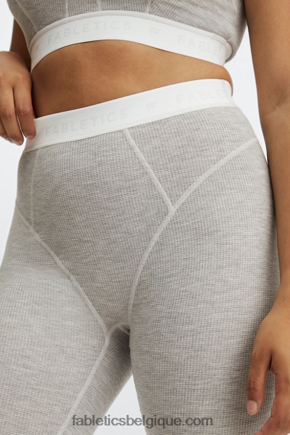 legging gaufré à taille haute femmes Fabletics 404P0T1205 gris clair chiné/logo blanc