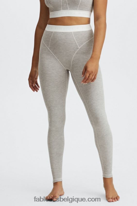 legging gaufré à taille haute femmes Fabletics 404P0T1205 gris clair chiné/logo blanc