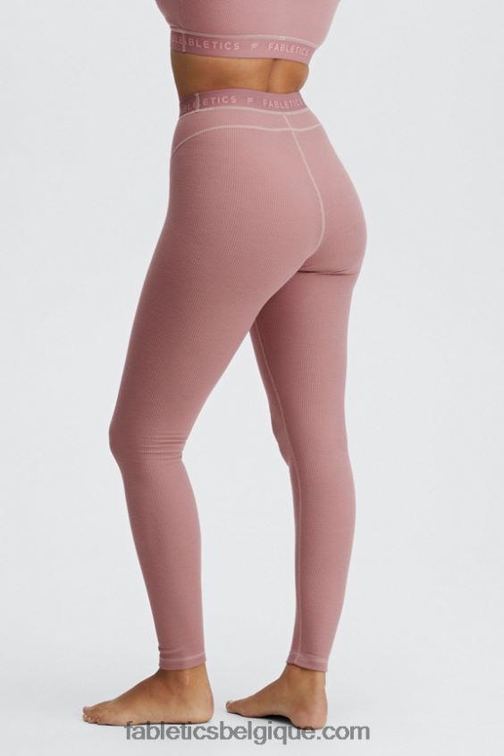 legging gaufré à taille haute femmes Fabletics 404P0T1206 logo rose terre/rose terre