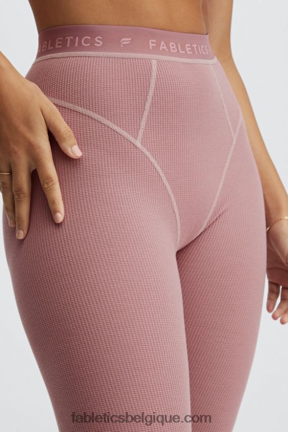 legging gaufré à taille haute femmes Fabletics 404P0T1206 logo rose terre/rose terre