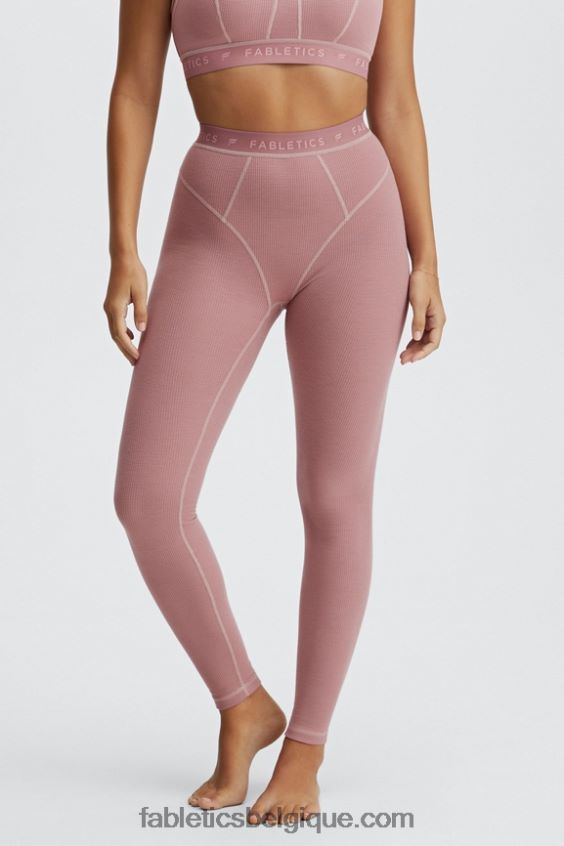 legging gaufré à taille haute femmes Fabletics 404P0T1206 logo rose terre/rose terre