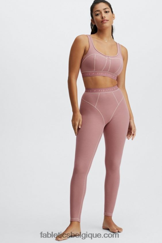 legging gaufré à taille haute femmes Fabletics 404P0T1206 logo rose terre/rose terre