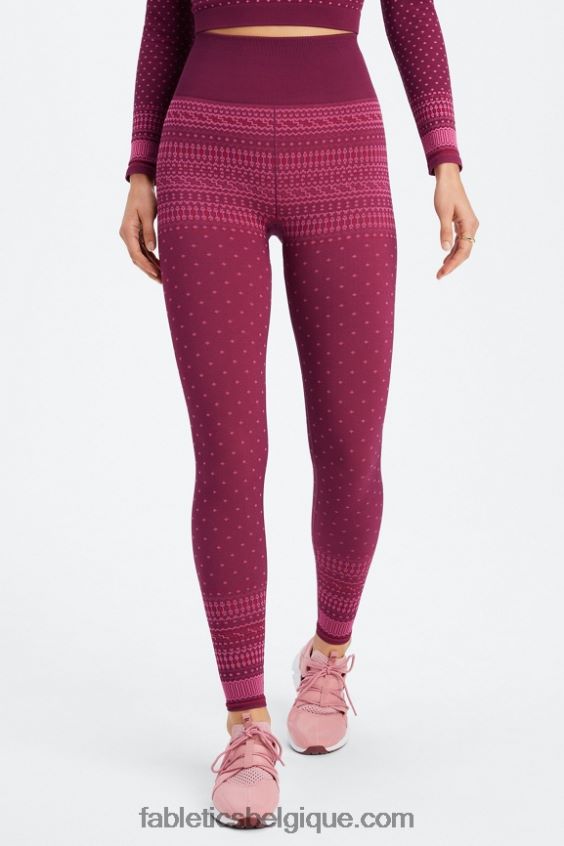 legging jacquard taille haute sans coutures femmes Fabletics 404P0T1072 merlot/multiple