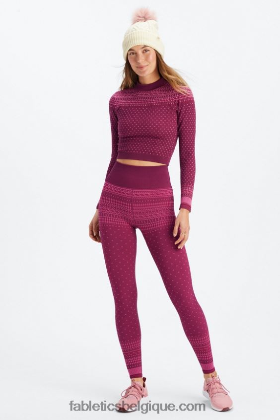 legging jacquard taille haute sans coutures femmes Fabletics 404P0T1072 merlot/multiple