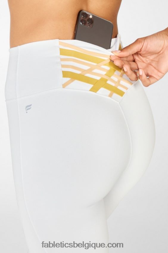 legging taille haute 7/8 boost powerhold 62 femmes Fabletics 404P0T861 blanc/goutte de citron/sorbet orange