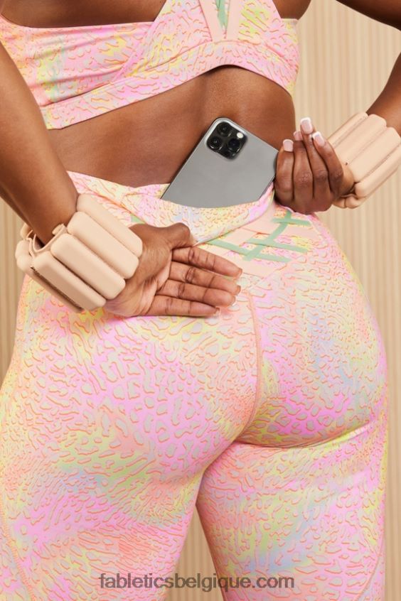 legging taille haute 7/8 boost powerhold 83 femmes Fabletics 404P0T1185 léopard corail/crème au beurre rose/citron vert