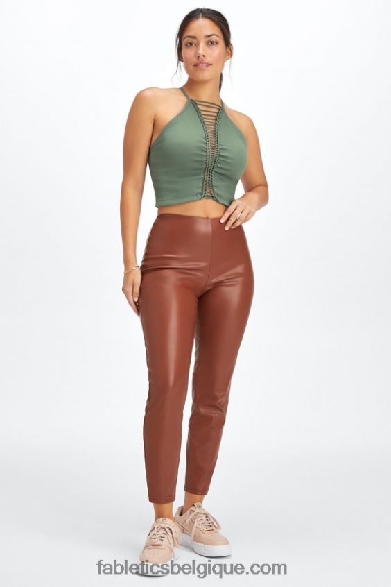 legging taille haute en cuir vegan femmes Fabletics 404P0T1127 acajou