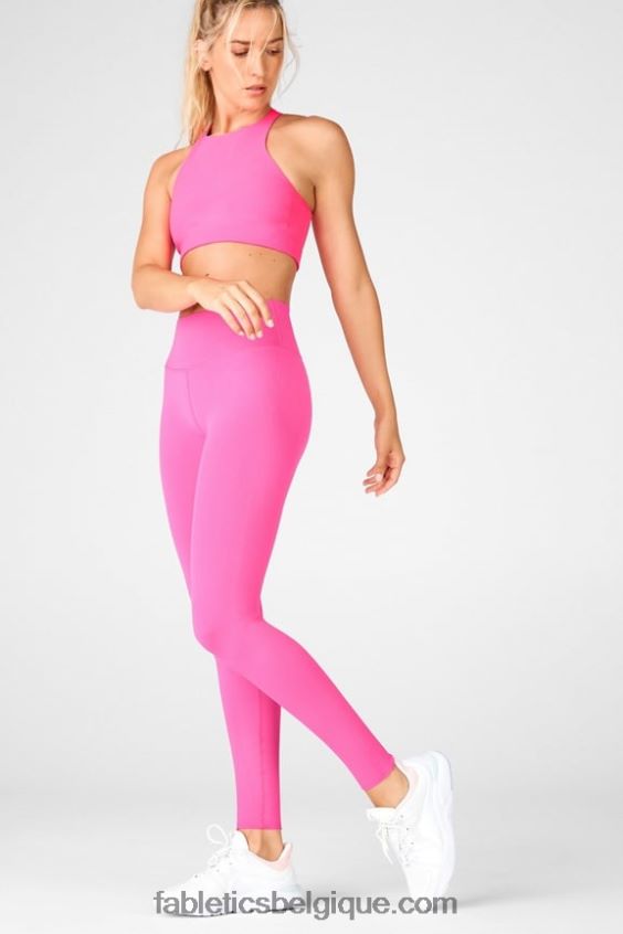 legging taille haute en maille sculpturale femmes Fabletics 404P0T1246 rose fluo