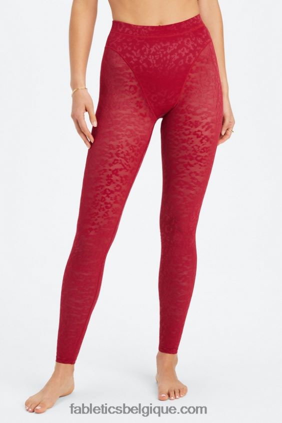 legging taille haute en résille léopard femmes Fabletics 404P0T1080 rouge foncé
