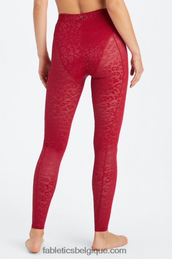 legging taille haute en résille léopard femmes Fabletics 404P0T1080 rouge foncé
