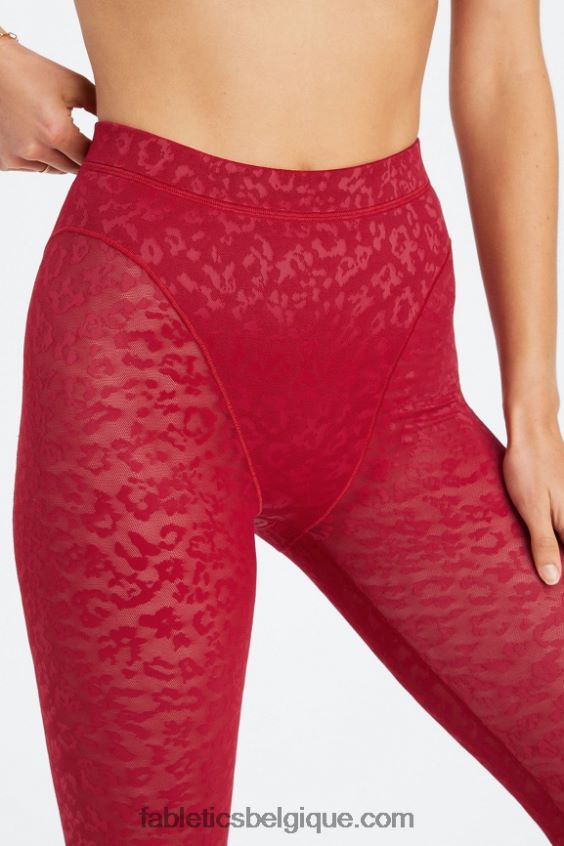 legging taille haute en résille léopard femmes Fabletics 404P0T1080 rouge foncé