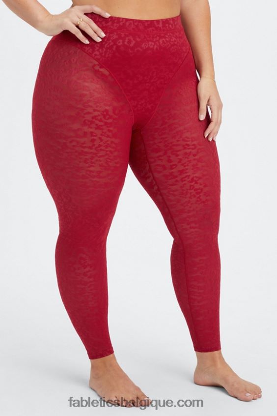 legging taille haute en résille léopard femmes Fabletics 404P0T1081 rouge foncé