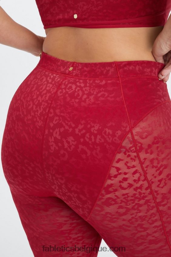 legging taille haute en résille léopard femmes Fabletics 404P0T1081 rouge foncé
