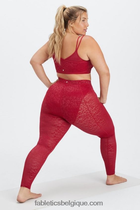 legging taille haute en résille léopard femmes Fabletics 404P0T1081 rouge foncé