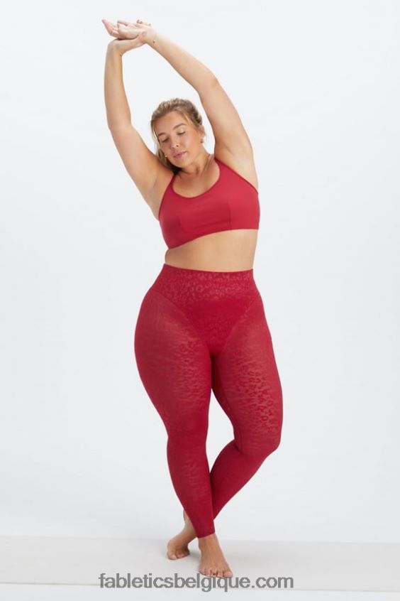 legging taille haute en résille léopard femmes Fabletics 404P0T1081 rouge foncé