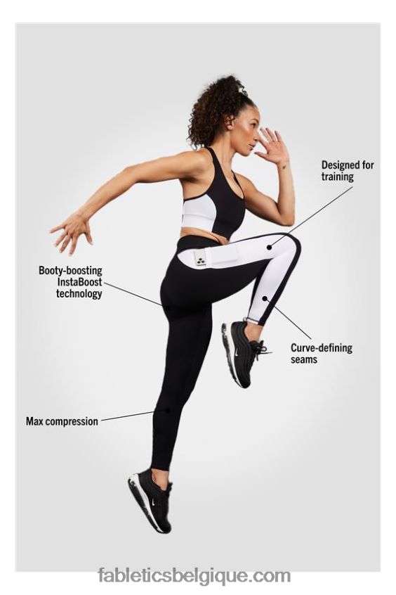 legging taille haute powerhold nomade 40 femmes Fabletics 404P0T743 noir/blanc classique