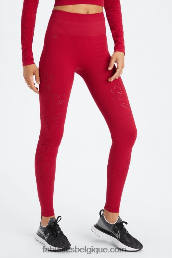 legging taille haute sans coutures en dentelle femmes Fabletics 404P0T1088 rouge foncé