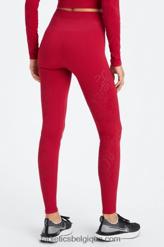 legging taille haute sans coutures en dentelle femmes Fabletics 404P0T1088 rouge foncé