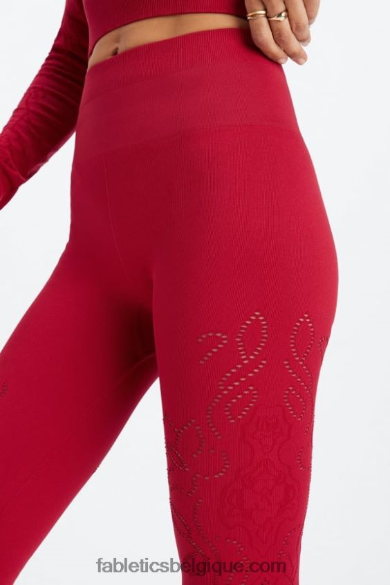 legging taille haute sans coutures en dentelle femmes Fabletics 404P0T1088 rouge foncé