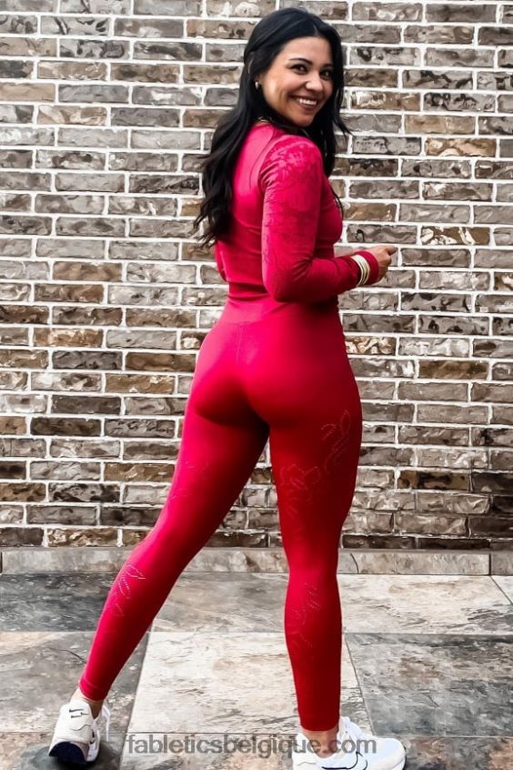 legging taille haute sans coutures en dentelle femmes Fabletics 404P0T1088 rouge foncé