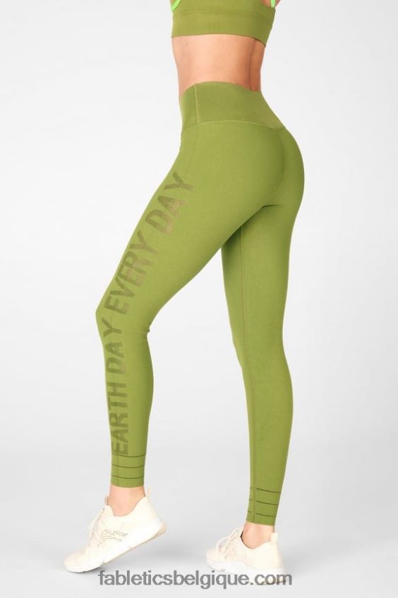 legging terre taille haute en maille sculpturale femmes Fabletics 404P0T1313 basilic/grizzly