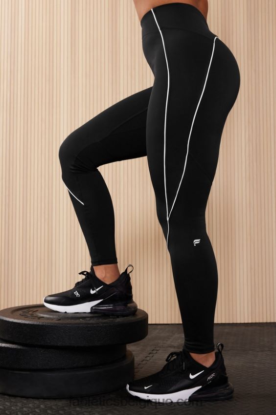 motion365+ legging taille haute passepoilé femmes Fabletics 404P0T997 noir/blanc classique