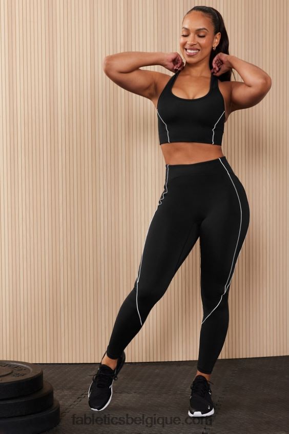 motion365+ legging taille haute passepoilé femmes Fabletics 404P0T997 noir/blanc classique