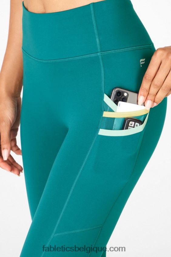 poche taille haute trinity 7/8 femmes Fabletics 404P0T1304 peu profond/sarcelle poussiéreux/or