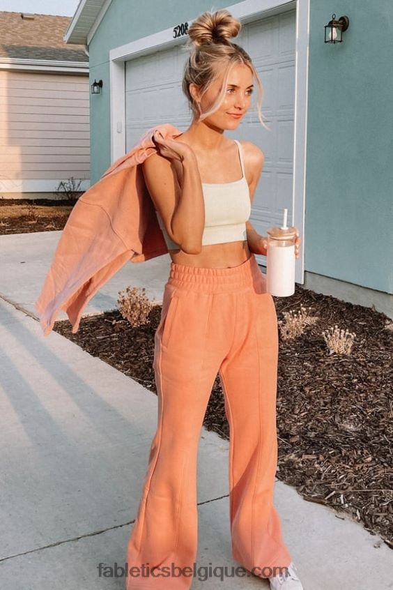 jogging évasé femmes Fabletics 404P0T138 orange passion/argent réfléchissant