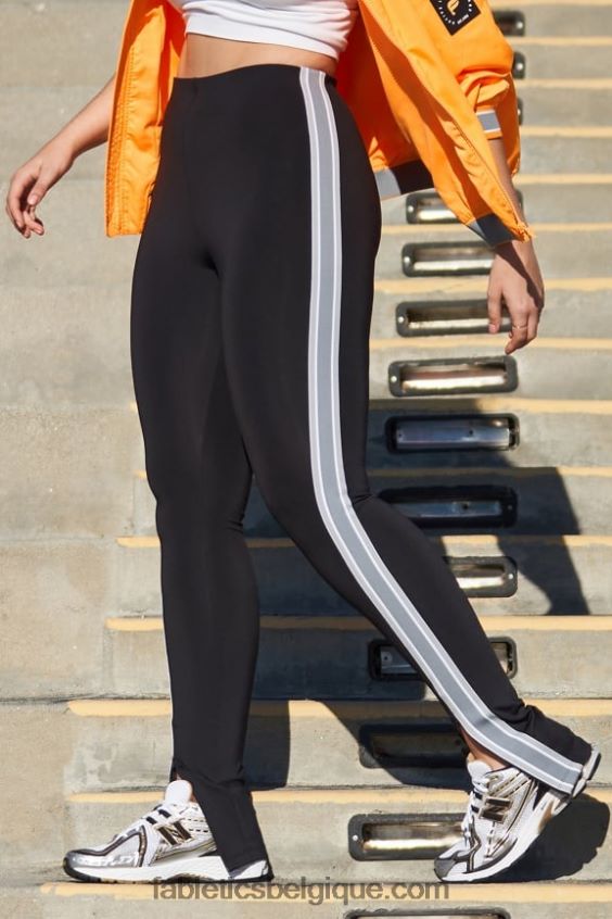 motion365+ pantalon à rayures torsadées femmes Fabletics 404P0T47 noir/nuage de pluie
