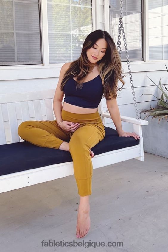pantalon à cordon de serrage en maille élégante femmes Fabletics 404P0T154 noir/blanc classique