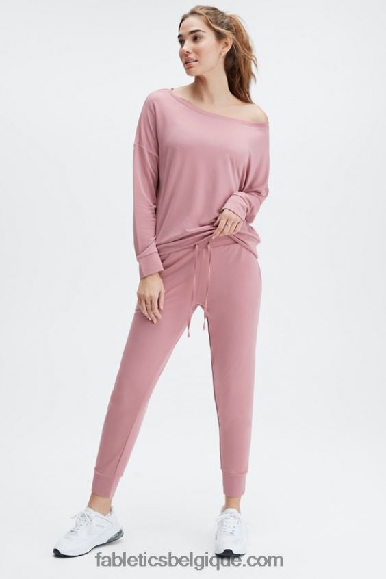 pantalon à cordon de serrage en tricot éco-élégant femmes Fabletics 404P0T101 bleu marine/logo réfléchissant