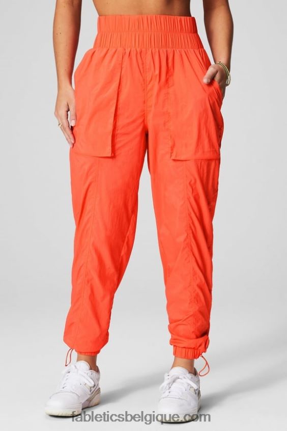 pantalon en nylon passepoilé à taille ultra haute femmes Fabletics 404P0T6 orange passion/argent réfléchissant