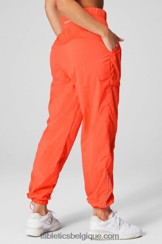 pantalon en nylon passepoilé à taille ultra haute femmes Fabletics 404P0T6 orange passion/argent réfléchissant