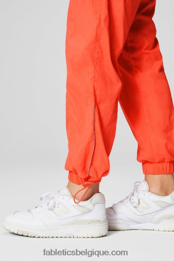 pantalon en nylon passepoilé à taille ultra haute femmes Fabletics 404P0T6 orange passion/argent réfléchissant