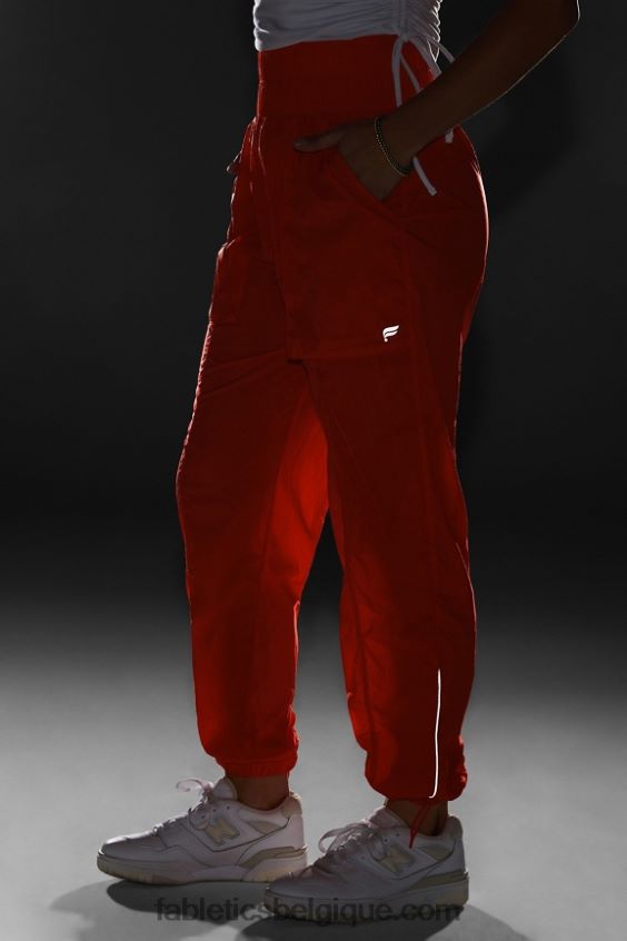 pantalon en nylon passepoilé à taille ultra haute femmes Fabletics 404P0T6 orange passion/argent réfléchissant