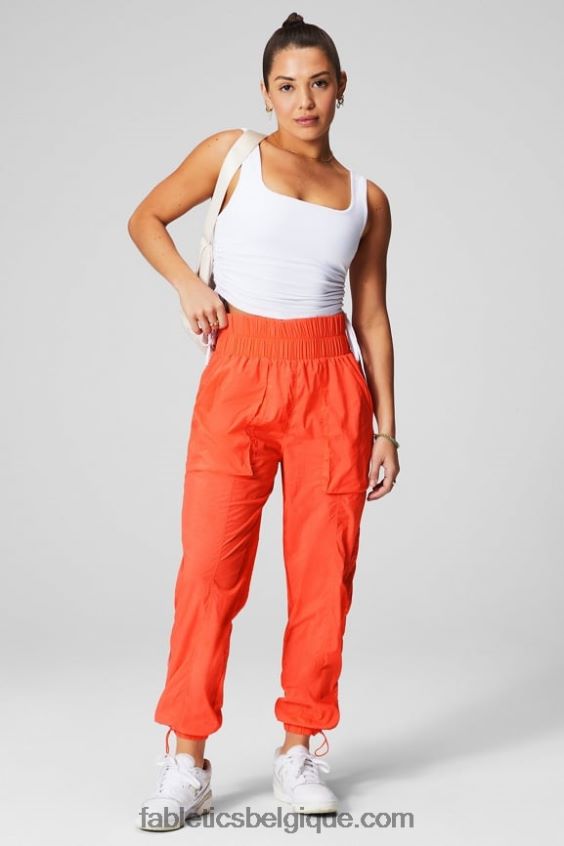 pantalon en nylon passepoilé à taille ultra haute femmes Fabletics 404P0T6 orange passion/argent réfléchissant
