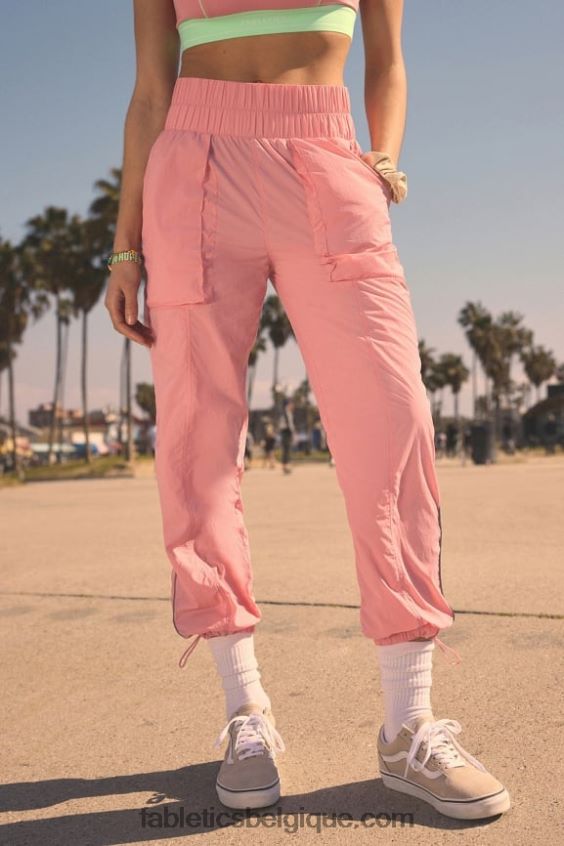 pantalon en nylon passepoilé à taille ultra haute femmes Fabletics 404P0T7 rouge blush/argent réfléchissant