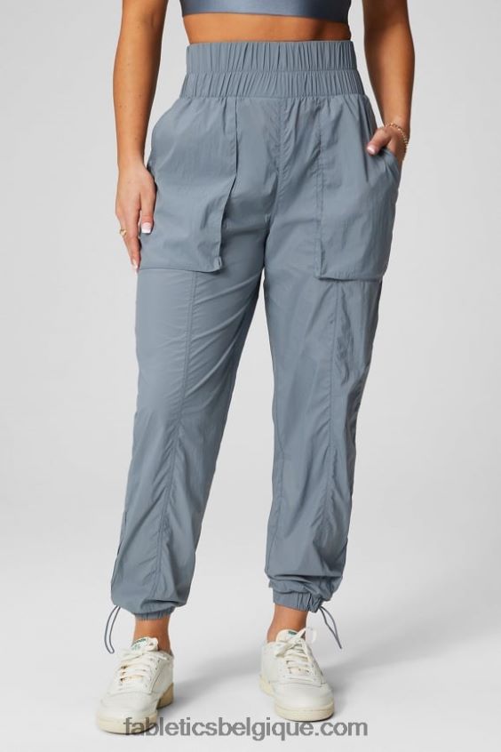 pantalon en nylon passepoilé à taille ultra haute femmes Fabletics 404P0T8 nuage d'orage/argent réfléchissant